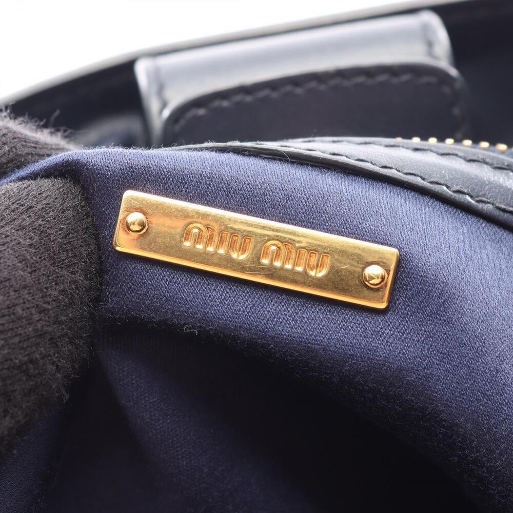 Miu Miu Studded Tote Bag Leather Navy Blue - Picture 4 of 11